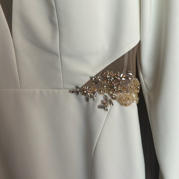 White Embellished Cut Out long sleeve midi dress - Picture 4 of 6